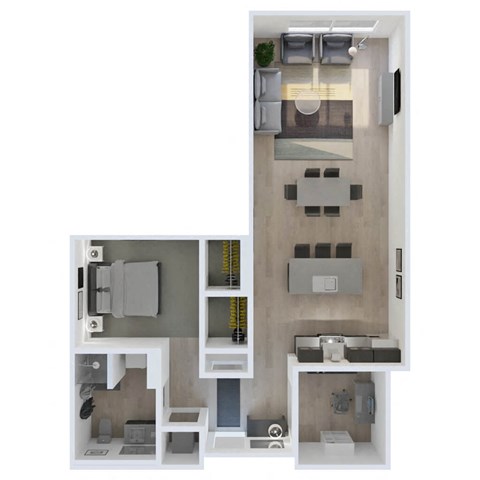 Floor plan for 1 bed, 1 bath, 863 sqft